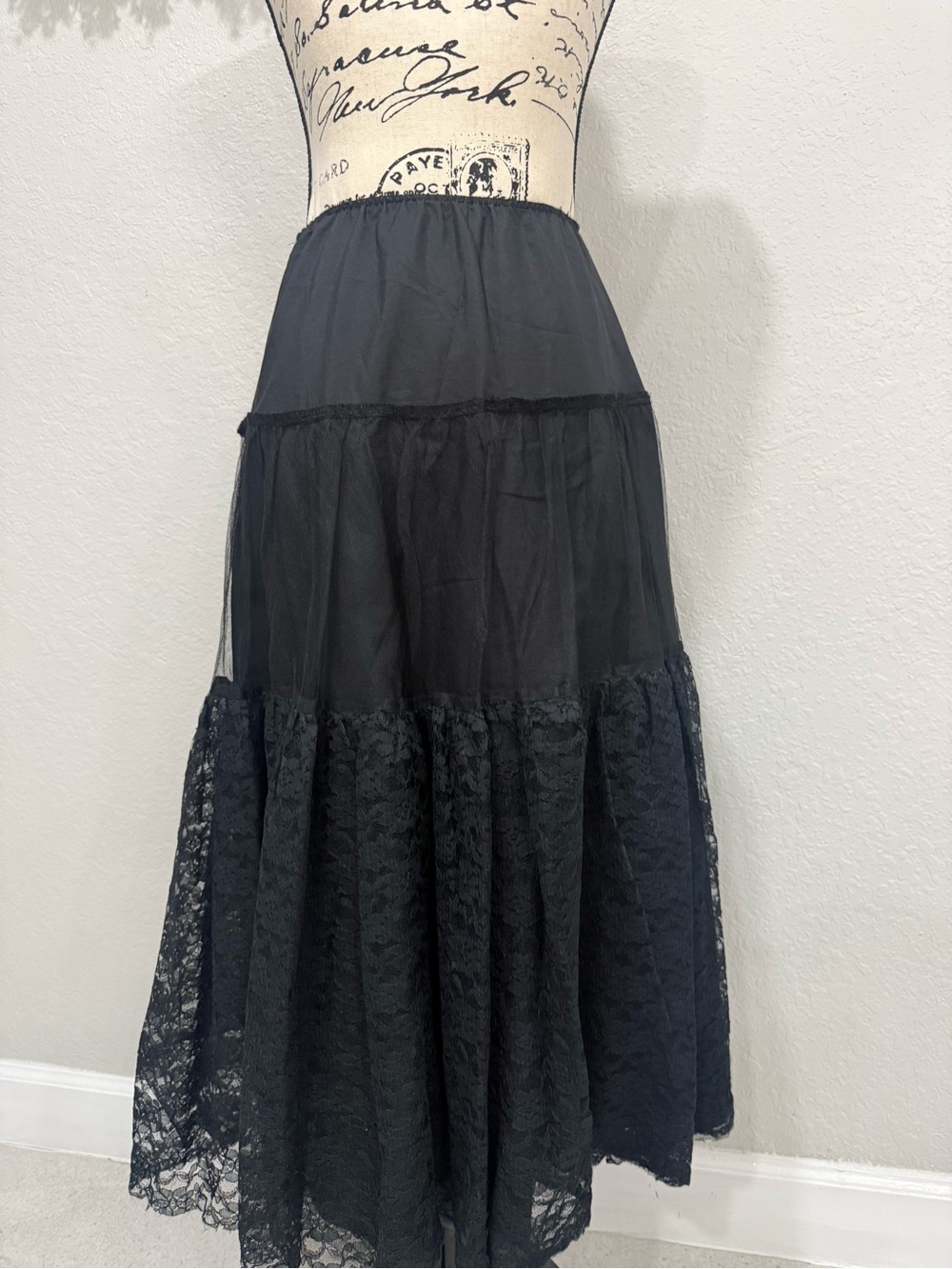 Women's Black Lace Tiered Maxi Skirt